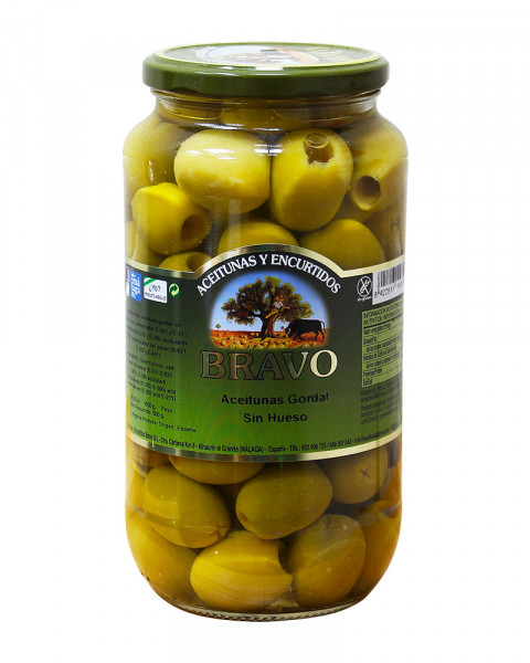 Оливки-гігант зелені без кісточки Bravo Aceitunas Gordales Sin hueso 1000г Іспанія