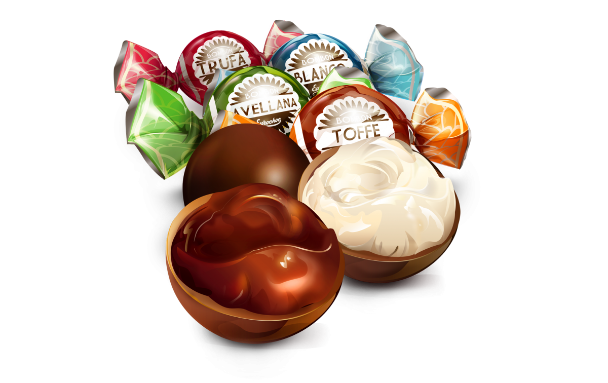 Цукерки із молочного шоколаду Асорті БЕЗ ГЛЮТЕНУ Eurochoc Esferas Doble Fleco 1кг Іспанія