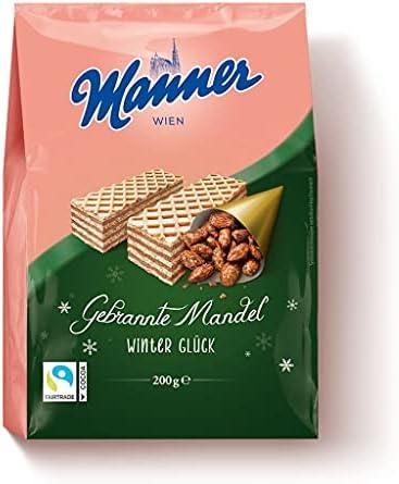 Вафлі Зимовий Міраж зі смаженим мигдалем Manner Winter Gluck Gebrannte Mandel 200г Австрія