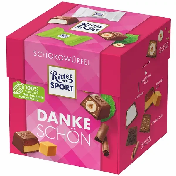 Набір шоколадних цукерок 5 смаків Ritter Sport Schokowurfel Dankeschon 176г (22шт) Німеччина