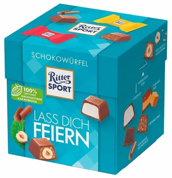Набір шоколадних цукерок 5 смаків Ritter Sport Schokowurfel Las Dich Feiern 176г (22шт) Німеччина