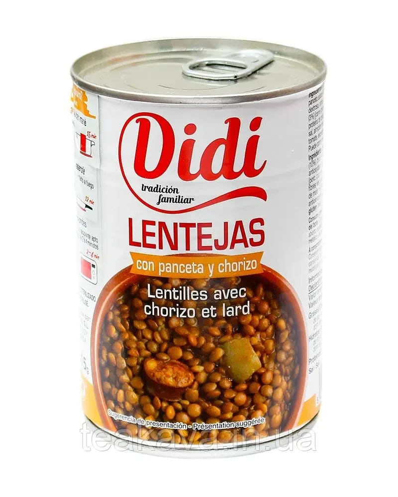 Сочевиця з беконом і ковбасою чоризо Didi Lentejas con pancata y chorizo 415г Іспанія