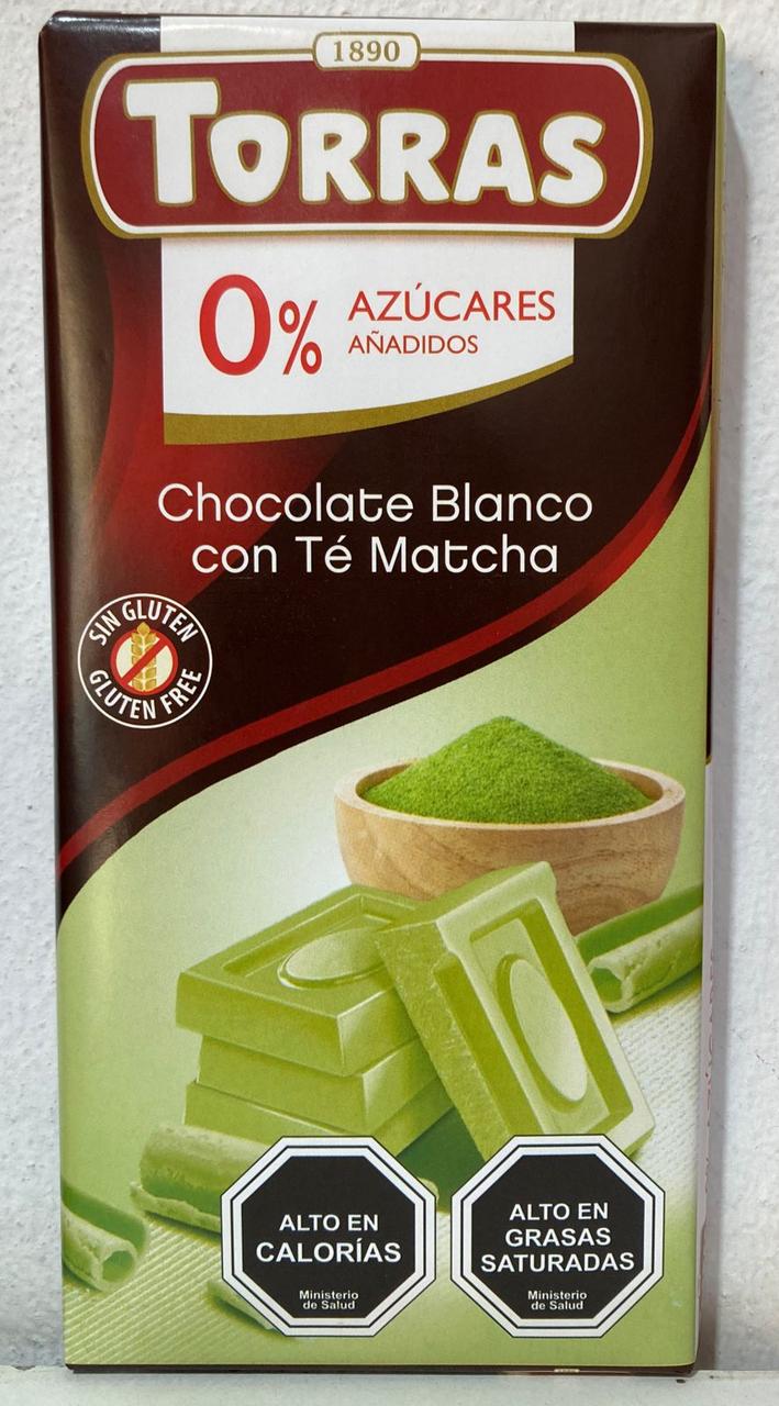 Шоколад білий із зеленим чаєм матча БЕЗ САХАРА БЕЗ ГЛЮТЕНА Torras Blanco Te Matcha 75 г Іспанія