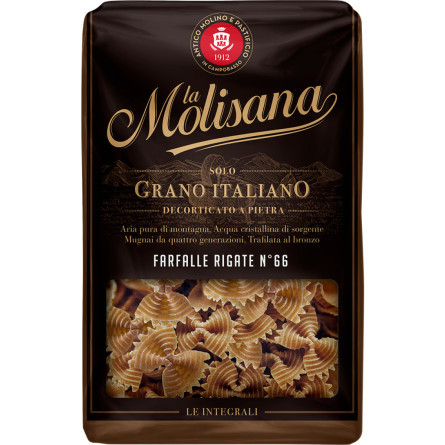 Макаронні вироби цілозернові La Molisana solo Grano Italiano Farfalle Rigate No66 500 г Італія