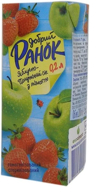 Сік Персиково-Полуничний з м'якоттю Добра Ранок 0,2 л