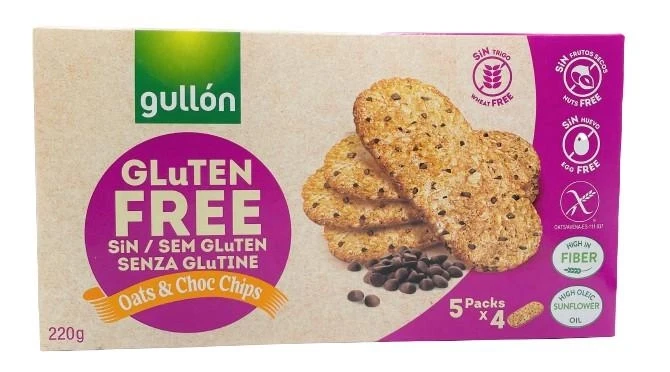Печиво вівсяне із шоколадною крихтою БЕЗ ГЛЮТЕНА Gullon Gluten Free Oats&Choc Chips 220 г (5х44 г) Іспанія