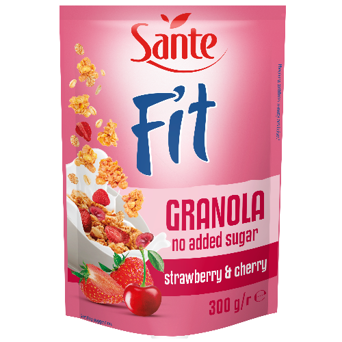 Гранола (Мюслі) з полуницею та вишнею БЕЗ САХАРА Sante Fit Granola Nuts&Cocoa 300 г Польща