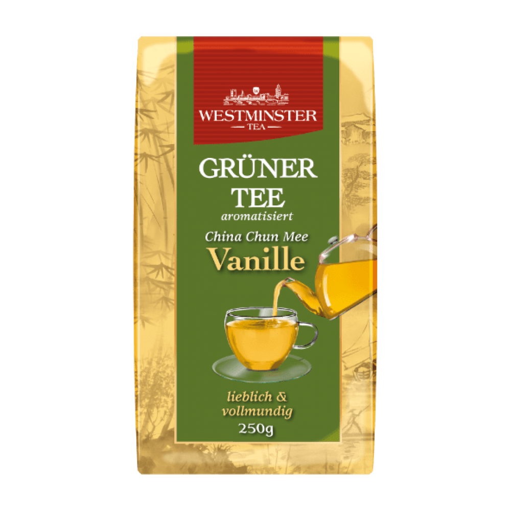 Чай зелений середньолистовий Ваніль Westminster Gruner Tee Chun Mee Vanille 250г Німеччина