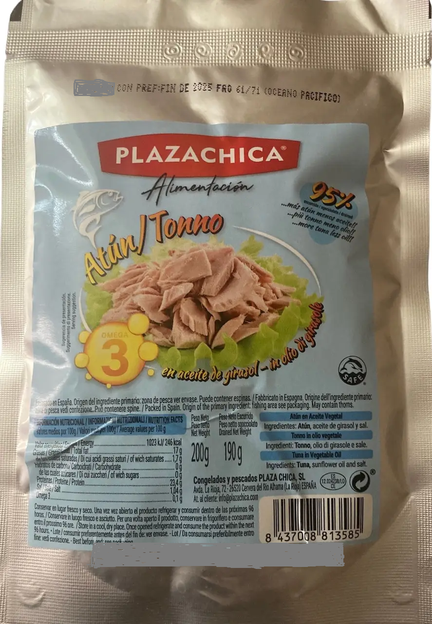 Тунець шматочками в соняшниковій олії Plazachica Atun Tonno 200/190г Іспанія