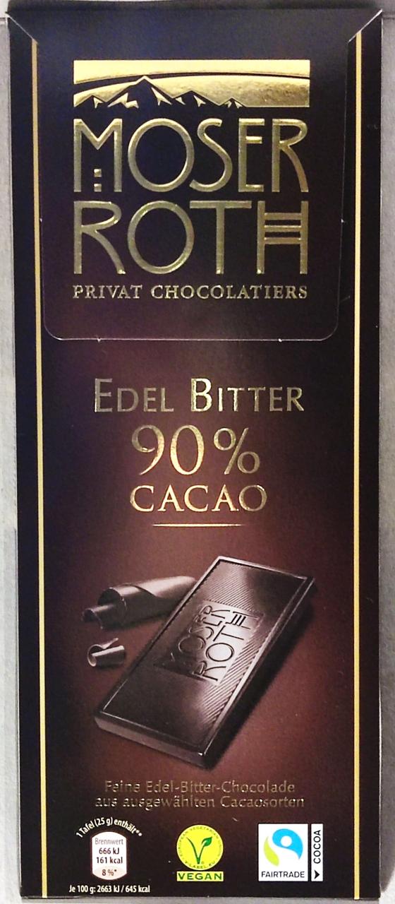 Шоколад чорний 90% какао Moser Roth Edel Bitter 90% cacao 125г Німеччина