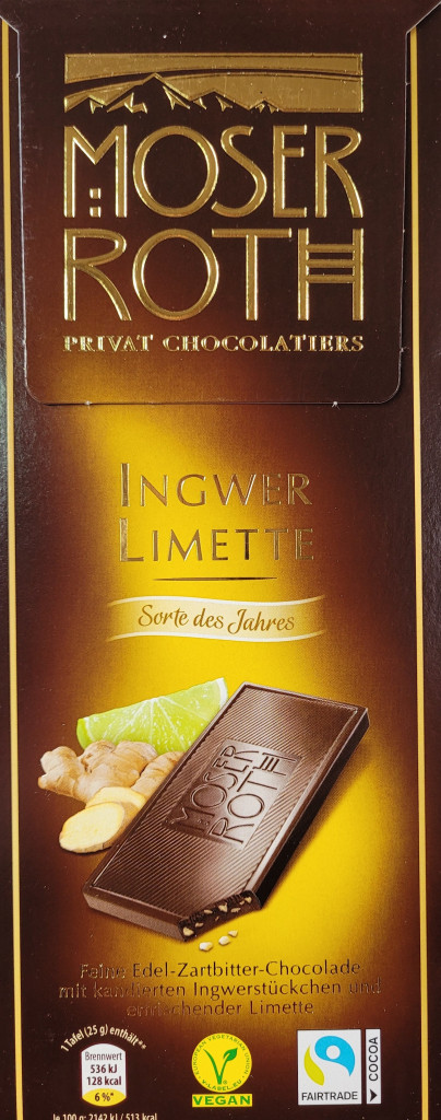 Шоколад темний з імбиром та лаймом Moser Roth Ingwer Limette 125г Німеччина