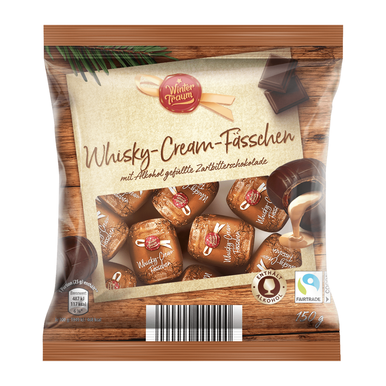 Шоколадні бочки (конфети) з вишневим лікером Winter Traum Weinbrand — Fasschen 150 г Німеччина