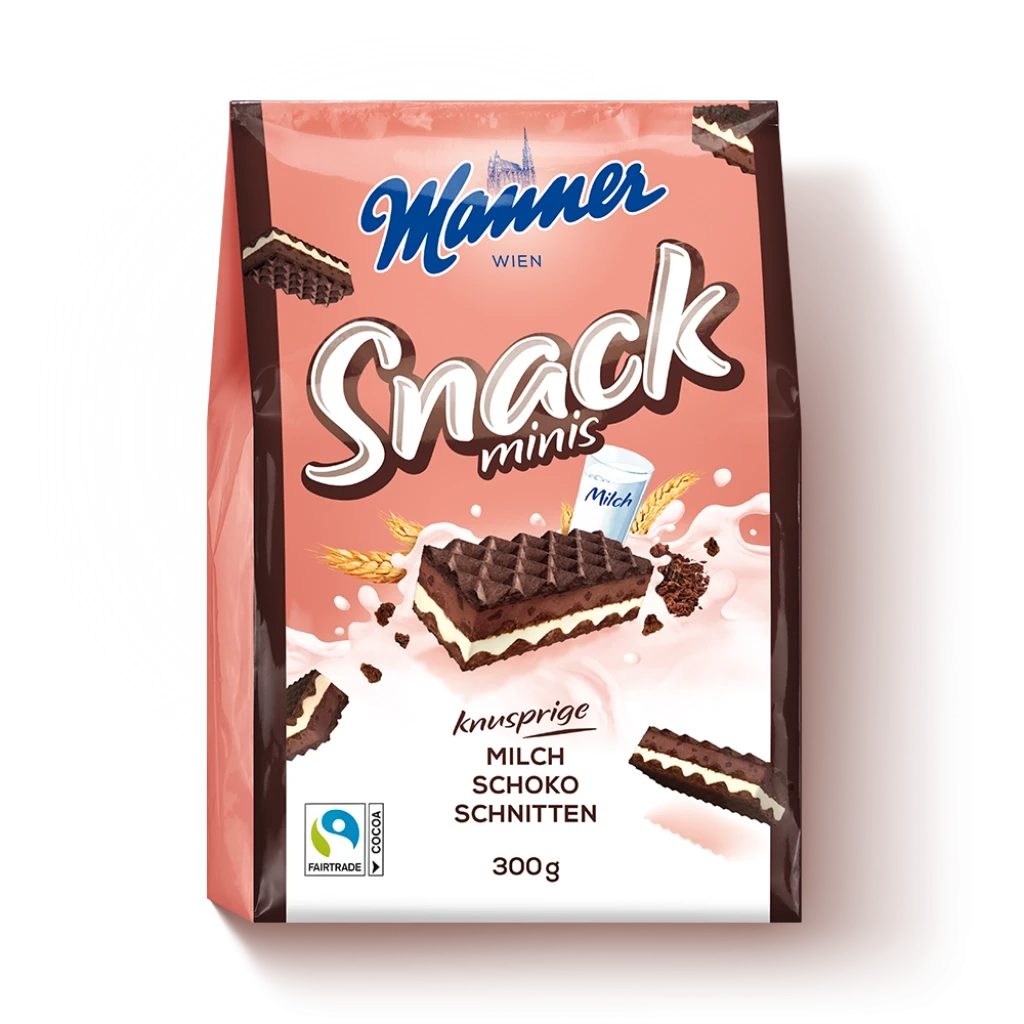 Міні-Вафлі Венські з молочним і шоколадно-горіховим кремом Manner Wien Snack Knusprige 300 г Австрія