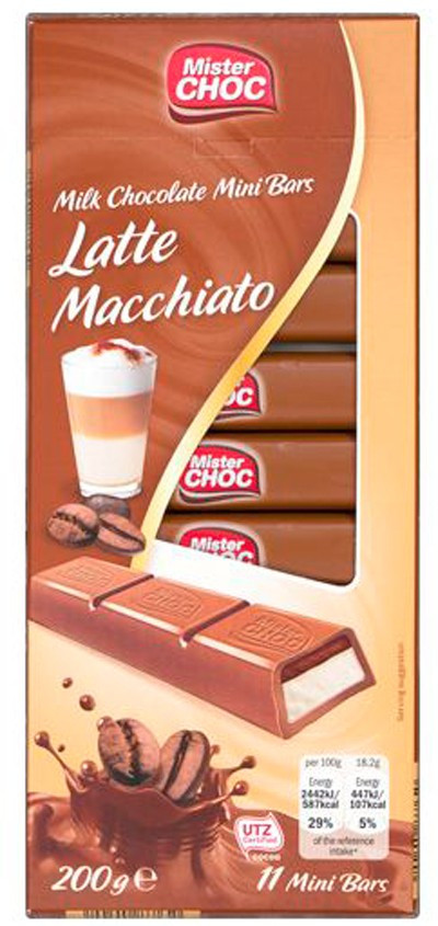 Шоколад молочний із кавовою начинкою Latte Macchiato Mister Choc 200 г Німеччина