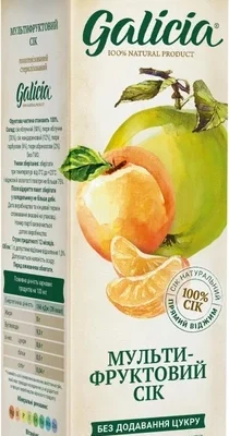 Сік Мульти-Фруктовий натуральний БЕЗ ЦУКРУ ТМ Galicia 1л Україна