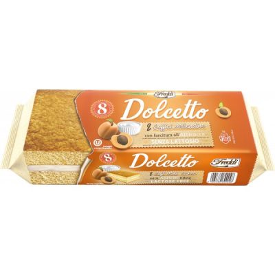 Тістечне бісквітне з абрикосовим кремом БЕЗ ЛАКТОЗИ Freddi Dolcetto all'Abricocca (8*25г) 200г Італія