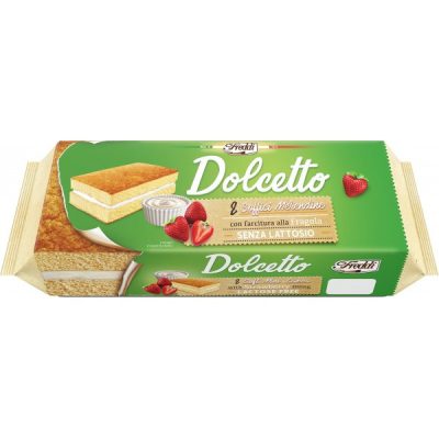 Тістечне бісквітне з полуничним кремом БЕЗ ЛАКТОЗИ Freddi Dolcetto alla Fragola (8*25г) 200г Італія