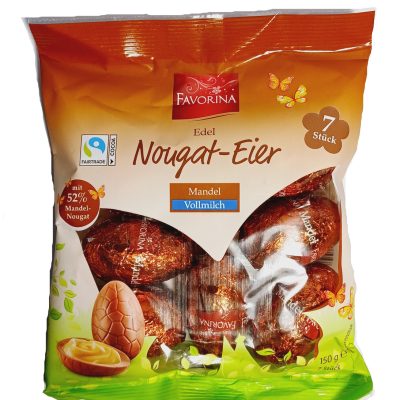Шоколадні молочні яйця з мигдалевою нугою Favorina Edel Nougat-Eier Mandel 150 г Німеччина
