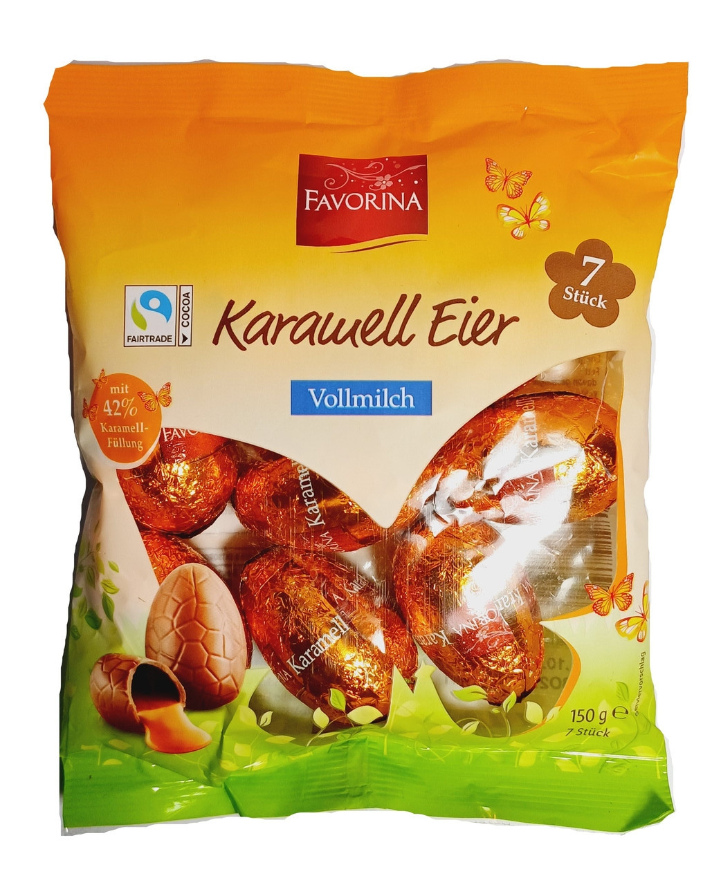 Шоколадні молочні яйця з карамельним кремом Favorina Karamell Eier 150г Німеччина