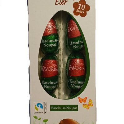 Цукерки в молочному шоколаді з горіховою нугою (фундук) Favorina Edel-Nougat Eier 125 г Німеччина