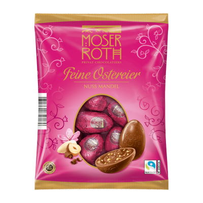 Шоколадні яйця з кремом та шматочками мигдалю та фундуку Moser Roth Feine Ostereier Nuss Mandel 150г Німеччина