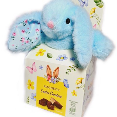 Подарунковий набір Іграшка Зайчик + Асорті щіколадних цукерок 90 г Magnetic Easter Candies Польща