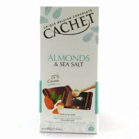 Шоколад Cachet (Кашет) чорний 57% какао з мигдалем і сіллю Бельгія 100г