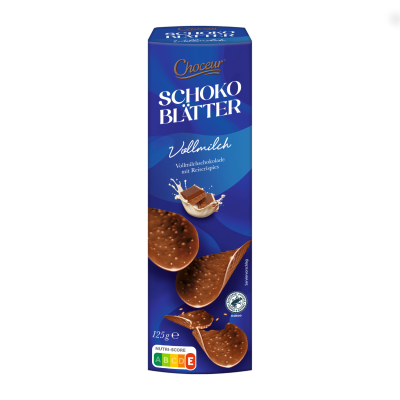 Шоколадні чіпси з повітряним рисом Choceur Schoko Blatter Vollmilch 125г Бельгія