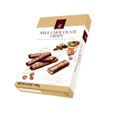 Вафлі зі смаком тірамісу в молочному шоколаді Milk Chocolate Crisps Tiramisu Cream Filling 120 г Польща
