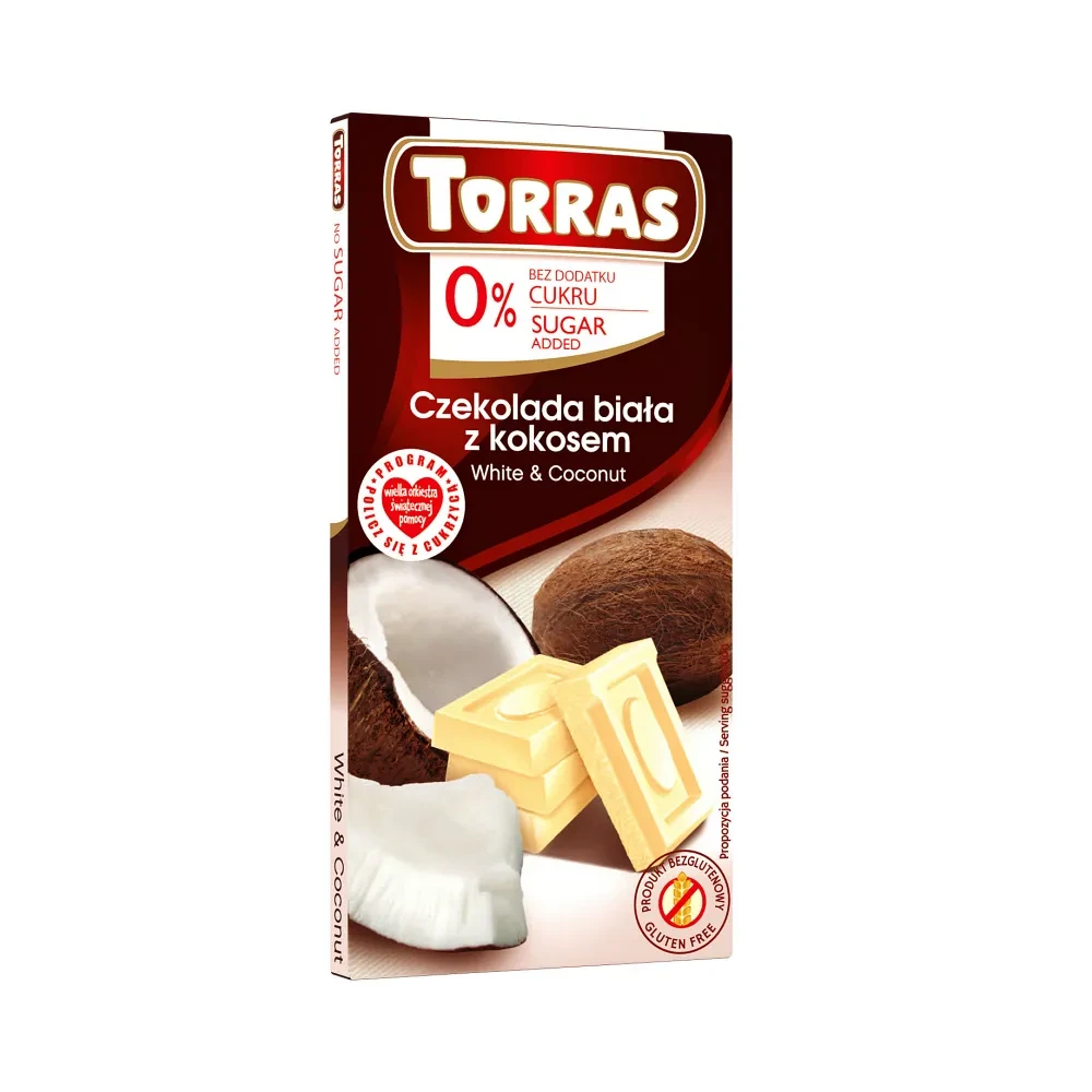 Шоколад без цукру Torras білий з кокосом Іспанія 75г