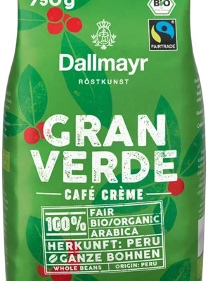 Кава в зернах 100% Арабіка Dallmayr BIO/ORGANIC Gran Verde Cafe Crema 750г Німеччина