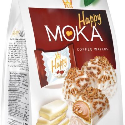 Вафельні цукерки з кавовою начинкою в білому шоколаді Happy Moka 140 г Польща