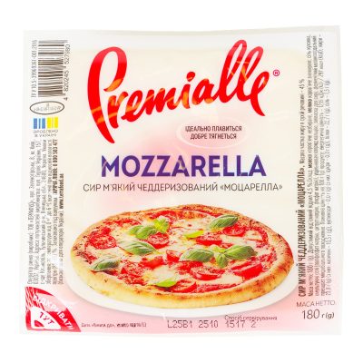 Сир м'який чедерезований Моцарела 45% Mozzarella Premialle у/у 180 г Україна