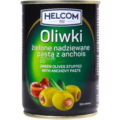 Оливки зелені фаршировані пастою з анчоусів, Helcom 280 г Польща