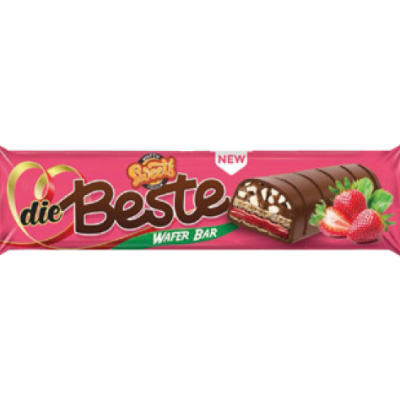 Вафельний батончик із кокосовою глазур'ю, кремом зі смаком полуниці та какао-начинкою з арахісом 55 г