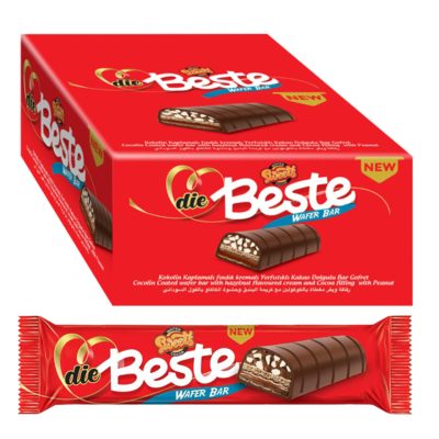 Вафельний батончик із кокосовою глазур'ю, кремом зі смаком лісового горіха та какао-начинкою з арахісом 55 г