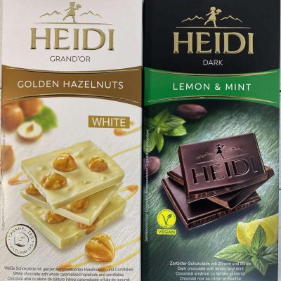 Шоколад (2 шт.) білий із суцільним фундуком 100 г і темний з Лимоном і м'ятою 80 г Heidi Румунія