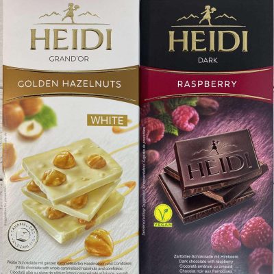 Шоколад (2 шт.) білий із суцільним фундуком 100 г і темний з Малиною 80 г Heidi Румунія