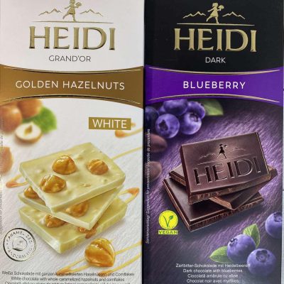Шоколад (2 шт.) білий із суцільним фундуком 100 г і темний з Чорниною 80 г Heidi Румунія