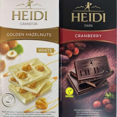 Шоколад (2 шт.) білий із суцільним фундуком 100 г і темний із журавлиною 80 г Heidi Румунія