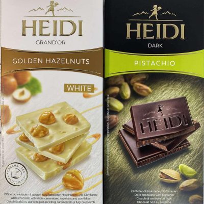 Шоколад (2 шт.) білий із суцільним фундуком 100 г і темний з Фісташкою 80 г Heidi Румунія