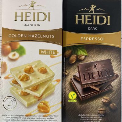 Шоколад (2 шт.) білий із цілісним фундуком 100 г і темний Еспресо 80 г Heidi Румунія