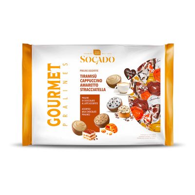 Цукерки шоколадні Асорті Socado Moment Gourmet Praline (тирамісу, амаратто,статичелла, капучино) 450 г Італія