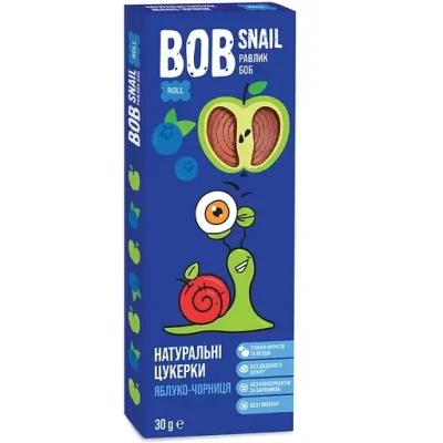 Цукерки фруктових яблучно-чорничні БЕЗ ЦУКРУ ТА ГЛЮТЕНУ Bob Snail 30 г