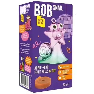 Цукерки фруктові Яблуко-Груша з колекційною іграшкою Disco (Диско) БЕЗ ЦУКРУ ТА ГЛЮТЕНУ Bob Snail 20 г