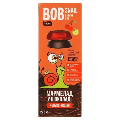 Мармелад фруктово-ягідний Bob Snail Яблуко-Вишня в бельгійському чорному шоколаді 27 г