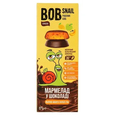 Мармелад Фруктово-овочевий Bob Snail Яблуко-Манго-Гарбуз-Чіа в бельгійському чорному шоколаді 27 г