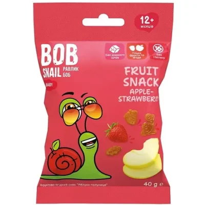 Натуральні снеки для дітей Bob Snail Яблуко та полуниця 40 г