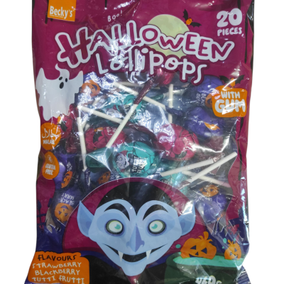 Льодяники на паличці БЕЗ ГЛЮТЕНА HALLOWEEN Lollipops (полуниця, чорниця, тутті-фрутті) (20х23г) 466 г Нідерланди