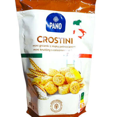 Гренки хлібні цільнозернові з оливковою олією Pano Crostini 80г Італія